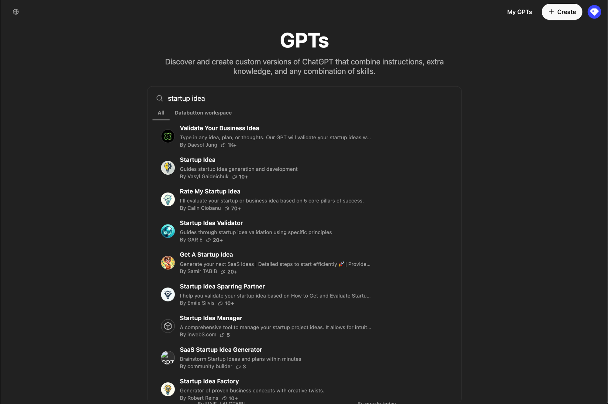 A list of GPTs, AI agents, for discussing or evaluating your app idea